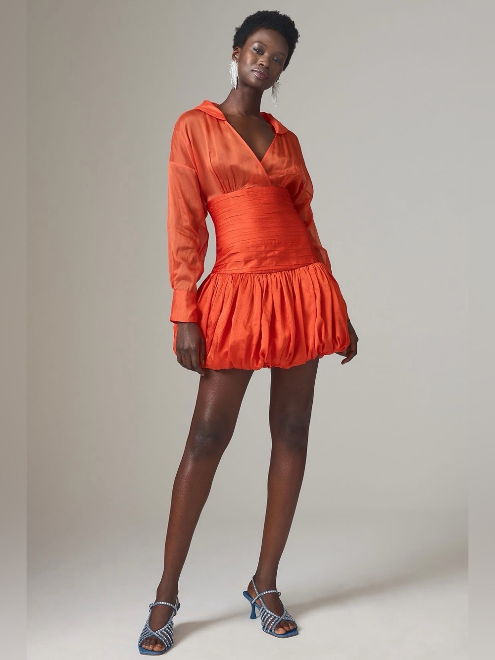 Anthropolgie Let Me Be V-Neck Shirred-Waist Bubble Mini Dress, size M